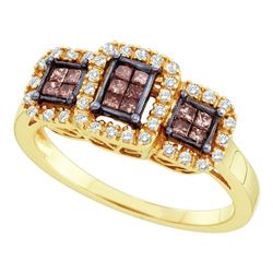 0.41 CTW Princess Cognac-brown Color Diamond Ring 14KT Yellow Gold - REF-49N5F