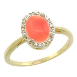 Natural 1.17 ctw Coral & Diamond Engagement Ring 10K Yellow Gold - REF-19W9K