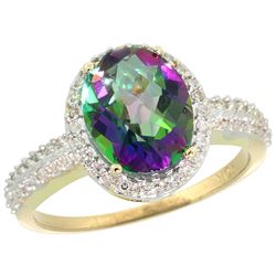 Natural 2.56 ctw Mystic-topaz & Diamond Engagement Ring 10K Yellow Gold - REF-32F7N