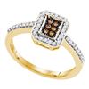 Image 1 : 0.25 CTW Cognac-brown Color Diamond Square Cluster Ring 10KT Yellow Gold - REF-19H4M