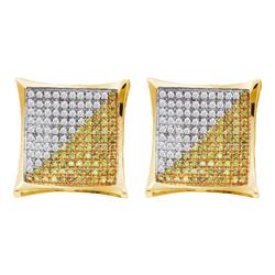 0.15 CTW Mens Color Diamond Square Kite Cluster Earrings 10KT Yellow Gold - REF-11M2H