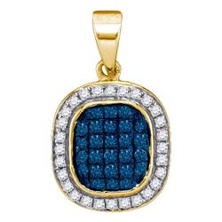 0.25 CTW Blue Color Diamond Oval Cluster Pendant 10KT Yellow Gold - REF-14F9N