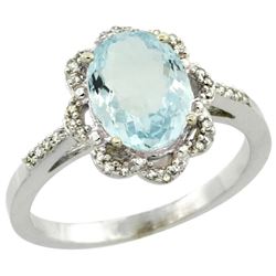 Natural 1.51 ctw Aquamarine & Diamond Engagement Ring 10K White Gold - REF-35M9H