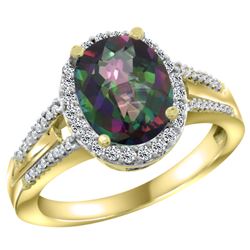 Natural 2.72 ctw mystic-topaz & Diamond Engagement Ring 14K Yellow Gold - REF-54N4G