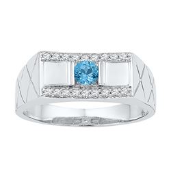 0.53 CTW Mens Created Blue Topaz Diamond Ring 10KT White Gold - REF-36F2N