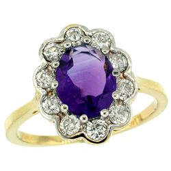 Natural 2.34 ctw Amethyst & Diamond Engagement Ring 10K Yellow Gold - REF-69R8Z