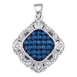 0.25 CTW Blue Color Diamond Square Pendant 10KT White Gold - REF-30K2W