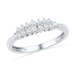 0.25 CTW Prong-set Diamond Double Row Ring 10KT White Gold - REF-24N2F