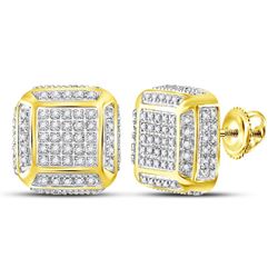 0.50 CTW Mens Diamond Square Cluster Stud Earrings 10KT Yellow Gold - REF-32K9W