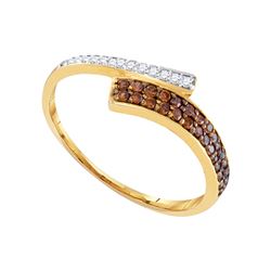 0.24 CTW Cognac-brown Color Diamond Bypass Ring 10KT Yellow Gold - REF-12Y8X