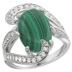 Natural 7.74 ctw malachite & Diamond Engagement Ring 14K White Gold - REF-129X2A