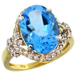 Natural 5.89 ctw swiss-blue-topaz & Diamond Engagement Ring 14K Yellow Gold - REF-88H8W