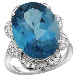 Natural 13.83 ctw london-blue-topaz & Diamond Engagement Ring 14K White Gold - REF-129Y6X