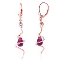 Genuine 4.56 ctw Amethyst & Diamond Earrings Jewelry 14KT Rose Gold - REF-91A4K