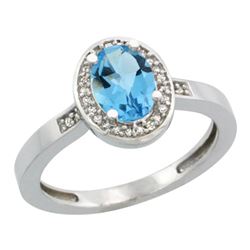 Natural 1.08 ctw Swiss-blue-topaz & Diamond Engagement Ring 14K White Gold - REF-31K3R