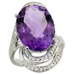 Natural 11.2 ctw amethyst & Diamond Engagement Ring 14K White Gold - REF-95V8F