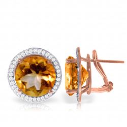 Genuine 12.4 ctw Citrine & Diamond Earrings Jewelry 14KT Rose Gold - REF-120M5T