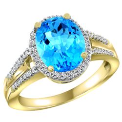 Natural 2.72 ctw swiss-blue-topaz & Diamond Engagement Ring 10K Yellow Gold - REF-45W3K