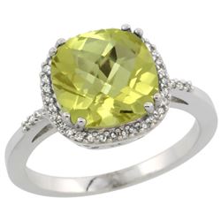 Natural 4.11 ctw Lemon-quartz & Diamond Engagement Ring 14K White Gold - REF-42H9W