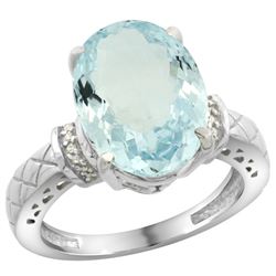 Natural 5.53 ctw Aquamarine & Diamond Engagement Ring 14K White Gold - REF-89K6R