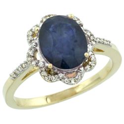 Natural 2.25 ctw Blue-sapphire & Diamond Engagement Ring 14K Yellow Gold - REF-52A3V