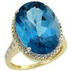 Natural 13.6 ctw London-blue-topaz & Diamond Engagement Ring 14K Yellow Gold - REF-81X2A