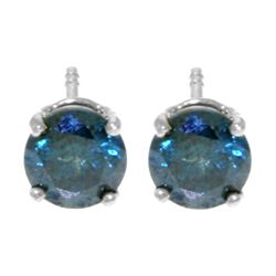 Genuine 1.0 ctw Blue Diamond Earrings Jewelry 14KT White Gold - REF-202A2K