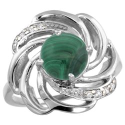 Natural 5.15 ctw malachite & Diamond Engagement Ring 14K White Gold - REF-55W4K