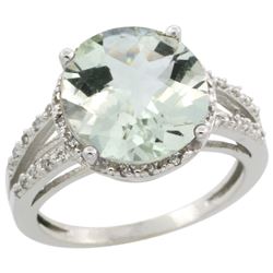 Natural 5.34 ctw Green-amethyst & Diamond Engagement Ring 14K White Gold - REF-45H5W