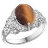 Natural 2.82 ctw tiger-eye & Diamond Engagement Ring 14K White Gold - REF-100R6Z