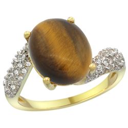 Natural 4.45 ctw tiger-eye & Diamond Engagement Ring 14K Yellow Gold - REF-47A5V