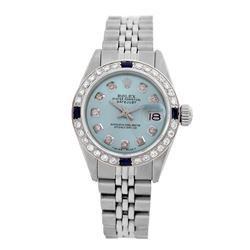 Rolex Pre-owned 26mm Womens Custom Light Blue Stainless Steel - REF-470W4Y