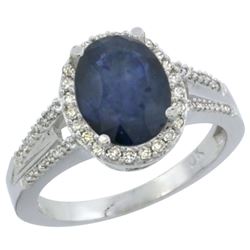 Natural 2.72 ctw blue-sapphire & Diamond Engagement Ring 10K White Gold - REF-105K2R