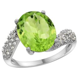 Natural 5.08 ctw peridot & Diamond Engagement Ring 14K White Gold - REF-60V3F