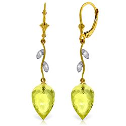 Genuine 18.02 ctw Lemon Quartz & Diamond Earrings Jewelry 14KT Yellow Gold - REF-45K8V