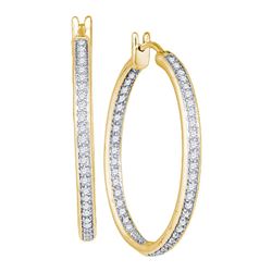 1 CTW Diamond Single Row In/Out Hoop Earrings 14KT Yellow Gold - REF-119M9H