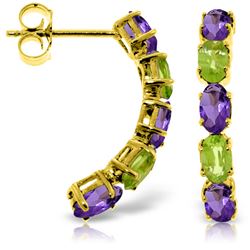 Genuine 2.5 ctw Amethyst & Peridot Earrings Jewelry 14KT Yellow Gold - REF-37K4V