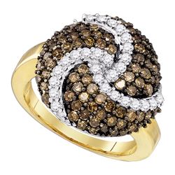 1.65 CTW Cognac-brown Color Diamond Swirl Cluster Ring 10KT Yellow Gold - REF-87K2W