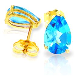 Genuine 3.15 ctw Blue Topaz Earrings Jewelry 14KT Yellow Gold - REF-21K2V