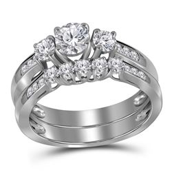 1 CTW 3-stone Diamond Wedding Bridal Ring 14k White Gold - REF-169Y4X