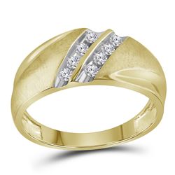 0.25 CTW Mens Diamond 2-Row Wedding Ring 14KT Yellow Gold - REF-34X4Y