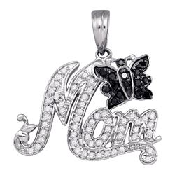 0.35 CTW Black Color Diamond Mom Mothers Butterfly Bug Charm Pendant 10KT White Gold - REF-25F4N