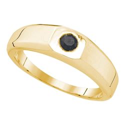 0.33 CTW Mens Black Color Diamond Solitaire Anniversary Ring 10KT Yellow Gold - REF-19N4F