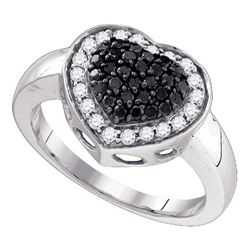 0.58 CTW Black Color Diamond Heart Cluster Ring 10KT White Gold - REF-36H2M