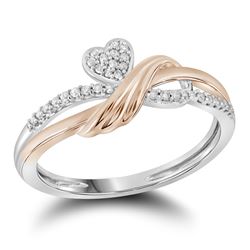 0.10 CTW Diamond Heart Love Rose Ring 10KT Two-tone Gold - REF-12M8H