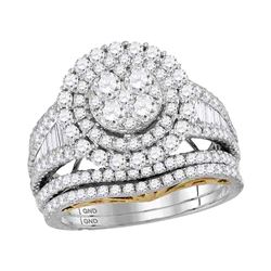 2.64 CTW Diamond Cluster Bridal Engagement Ring 10KT Two-tone Gold - REF-224X9Y