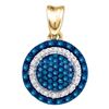 Image 1 : 0.27 CTW Blue Color Diamond Circle Cluster Pendant 10KT Yellow Gold - REF-18H2M