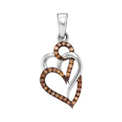 0.25 CTW Cognac-brown Color Diamond Triple Heart Pendant 10KT White Gold - REF-14X9Y