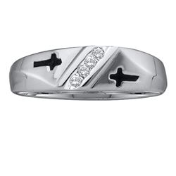 0.05 CTW Mens Diamond Single Row Cross Wedding Ring 10KT White Gold - REF-11H2M