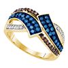 Image 1 : 0.50 CTW Blue & Cognac-brown Color Diamond Ring 10KT Yellow Gold - REF-26H9M
